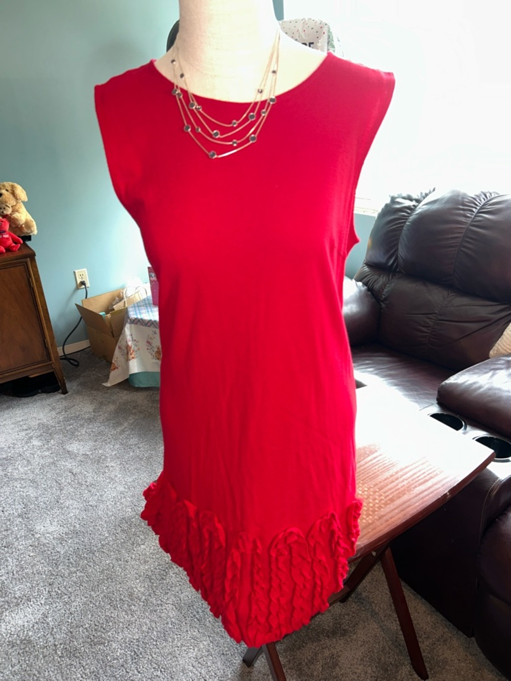 Adore Red Sleeveless Midi Dress with Ruffle Hem Size XL